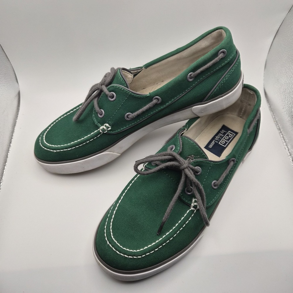 Polo Ralph Lauren Lander Canvas Boat Shoes Green Men's‎ 9.5D Casual Lace Up